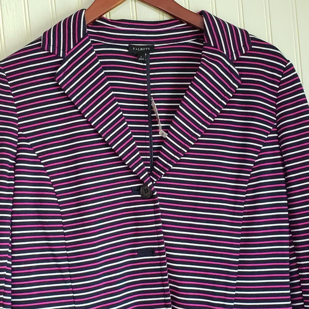 Talbots Blazer Jacket Womens Large Multicolor Stripe Knit Two Button Career